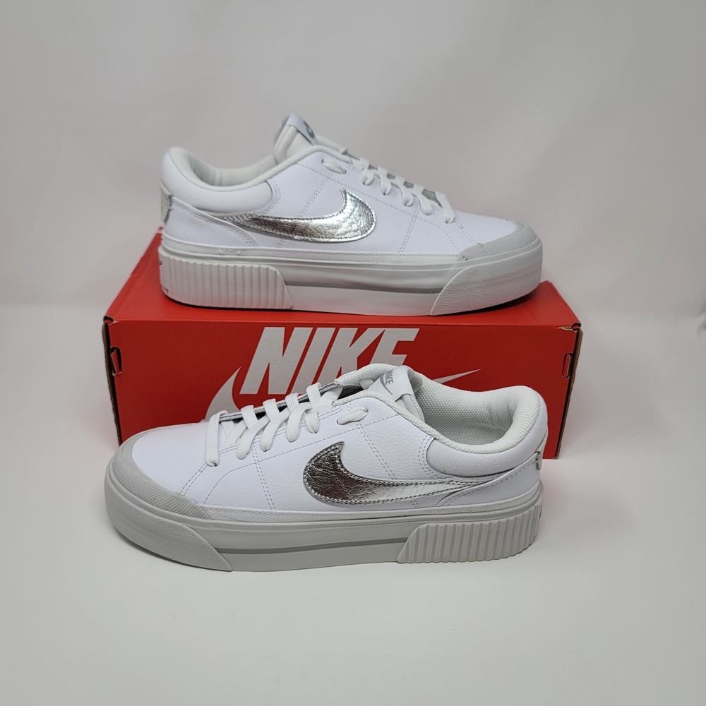 Nike Court legacy lift Platform Sneakers Women's 9.5 White/Silver HQ2307 100 - Picture 3 of 7